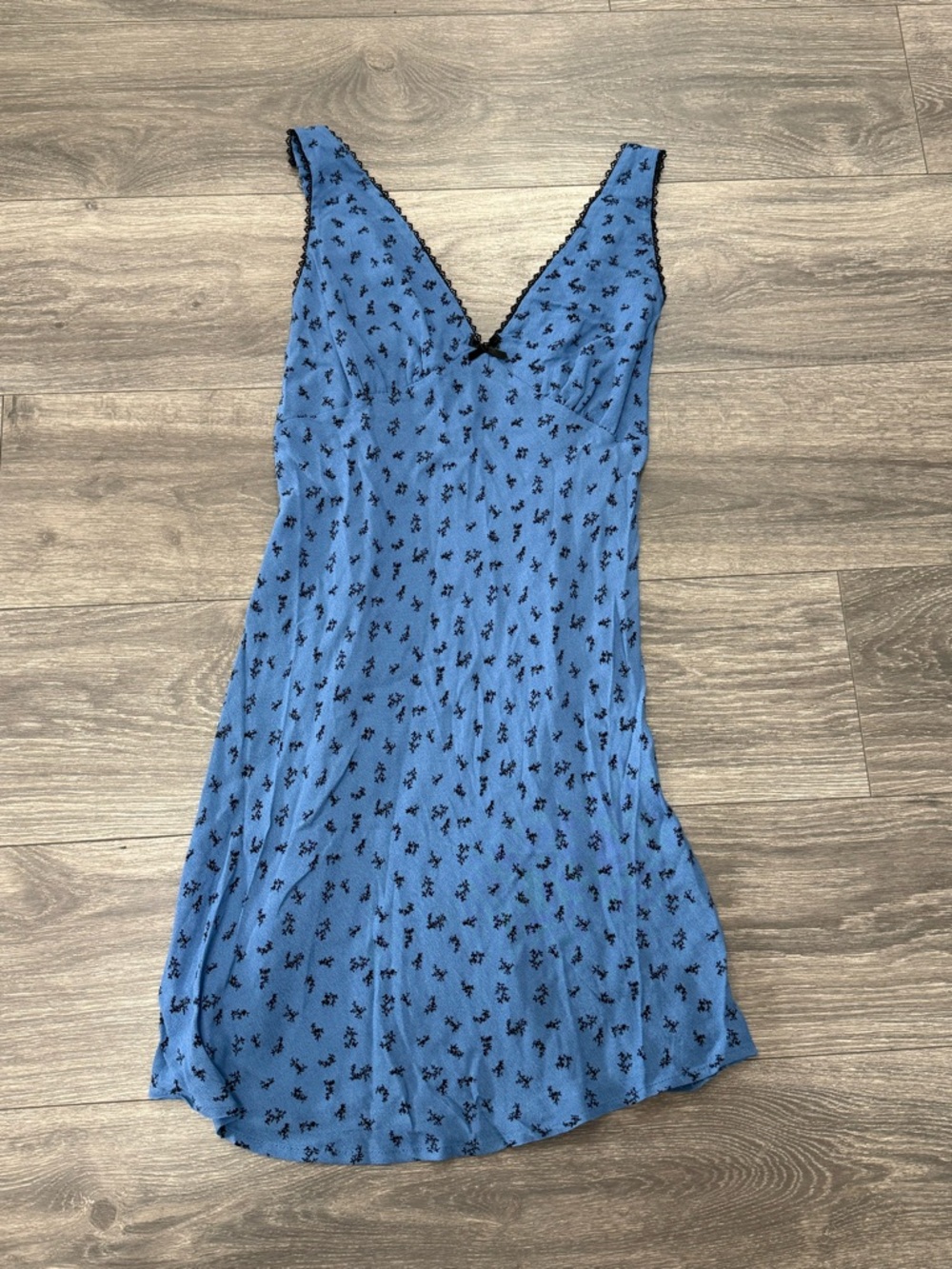 wild fable Blue Floral Midi Dress with Black Trim